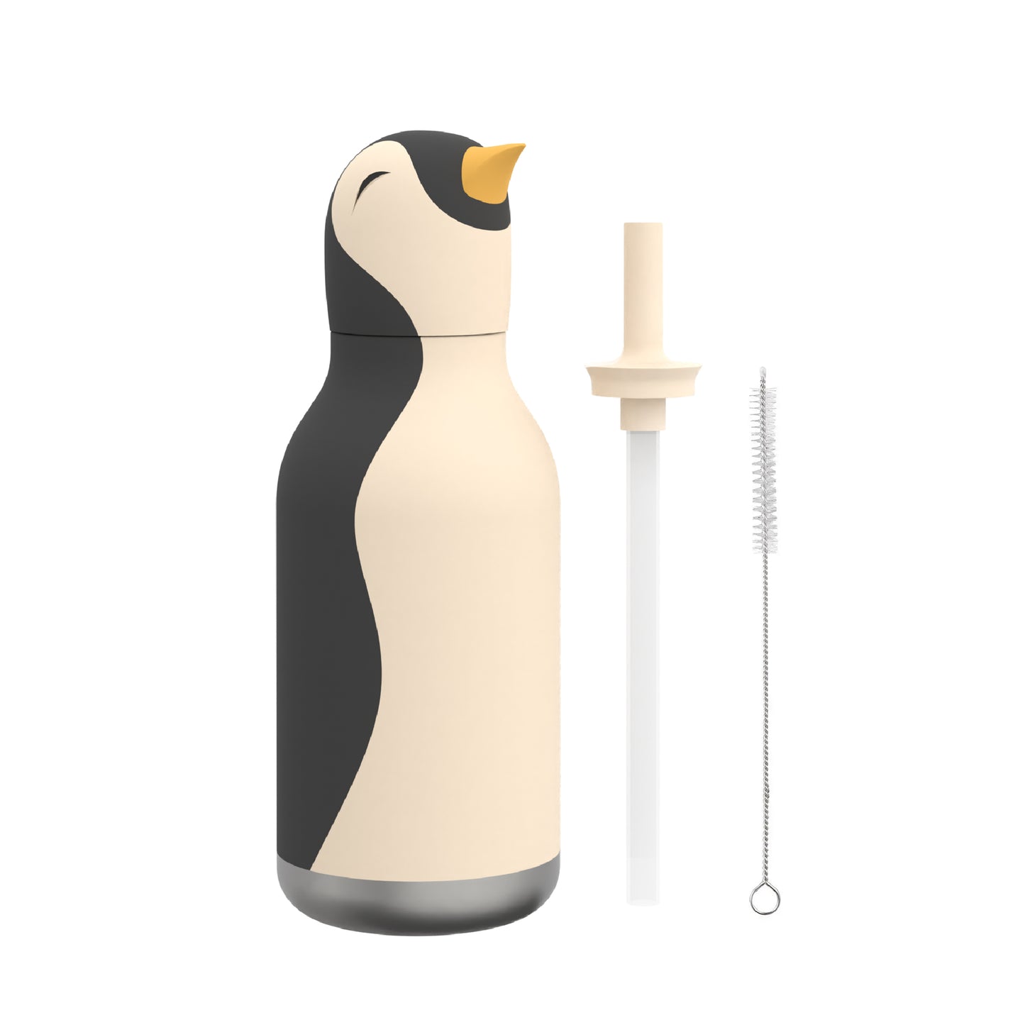 Image of Penguin Bestie Bottle by Asobu, shown with straw and straw pipe cleaner.