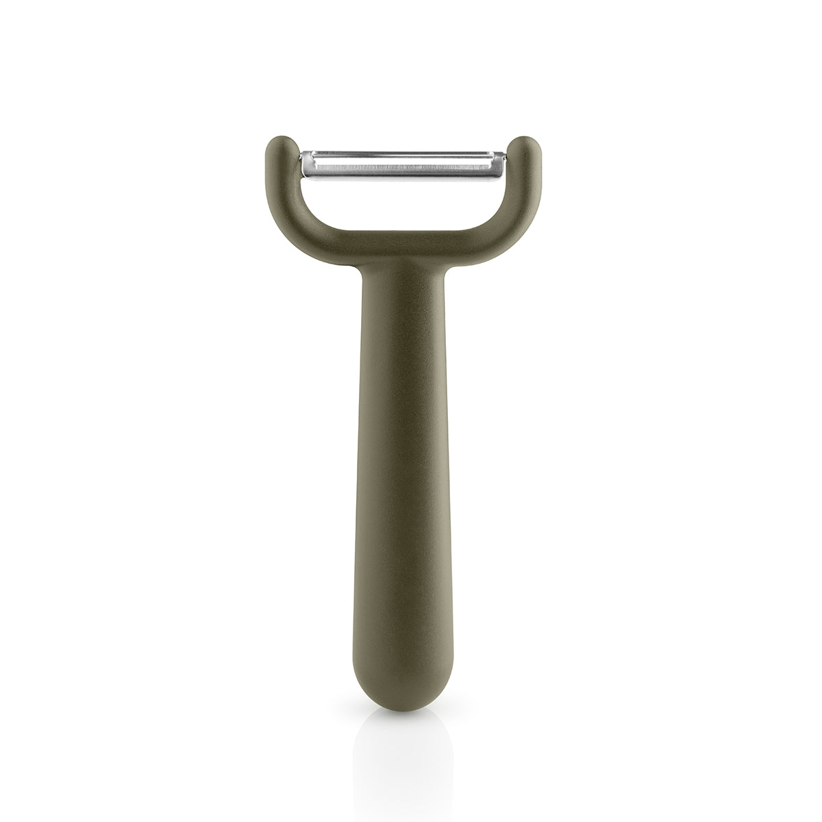 Front on image of Eva Solo green tool Peeler standing upright