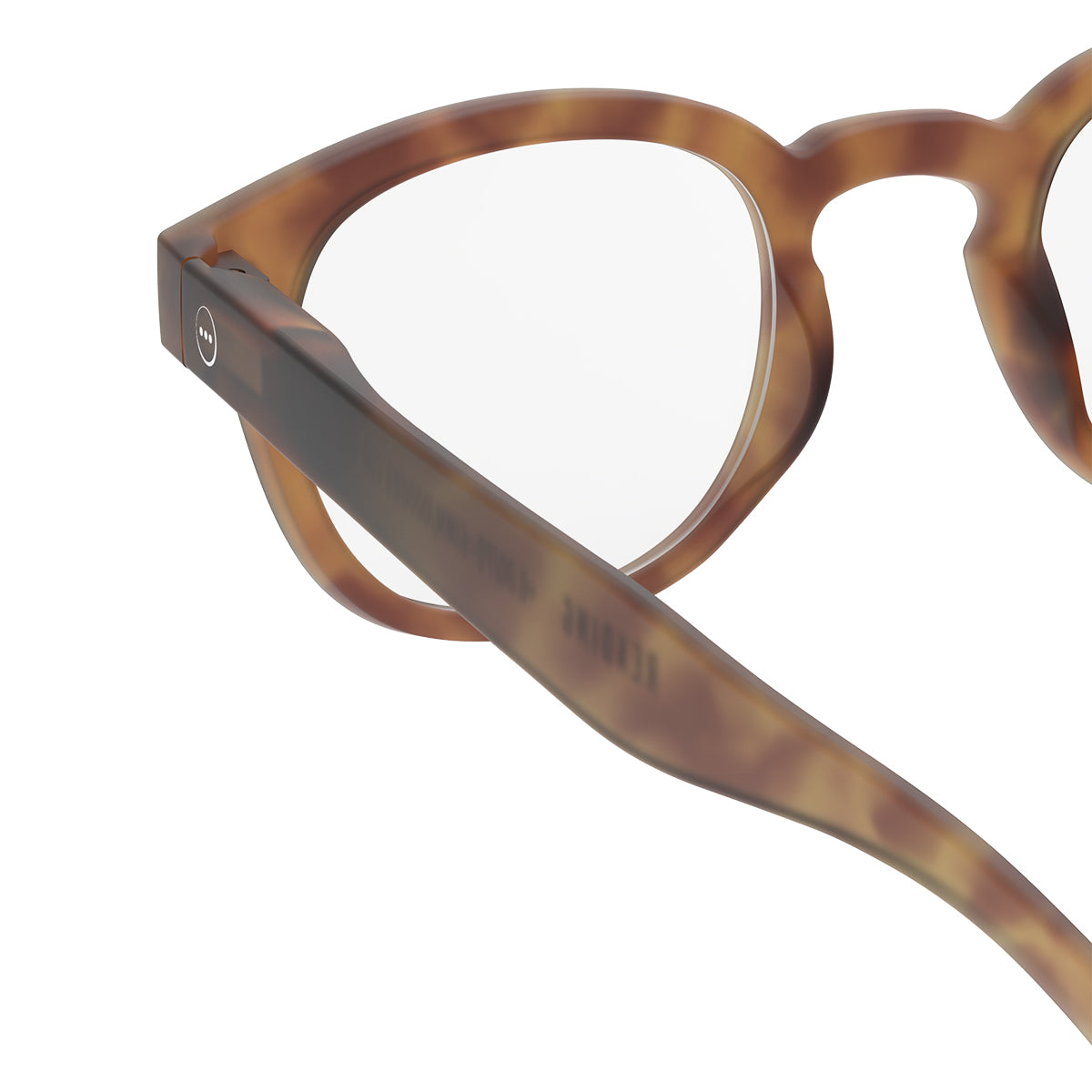 One side close up back view of IZIPIZI Reading Glasses - Havane Brown - Lightweight Plastic Frame - Flexible Rubber Arms - Unisex Square Shape C - Stylish and Comfortable Readers for Everyday Use
