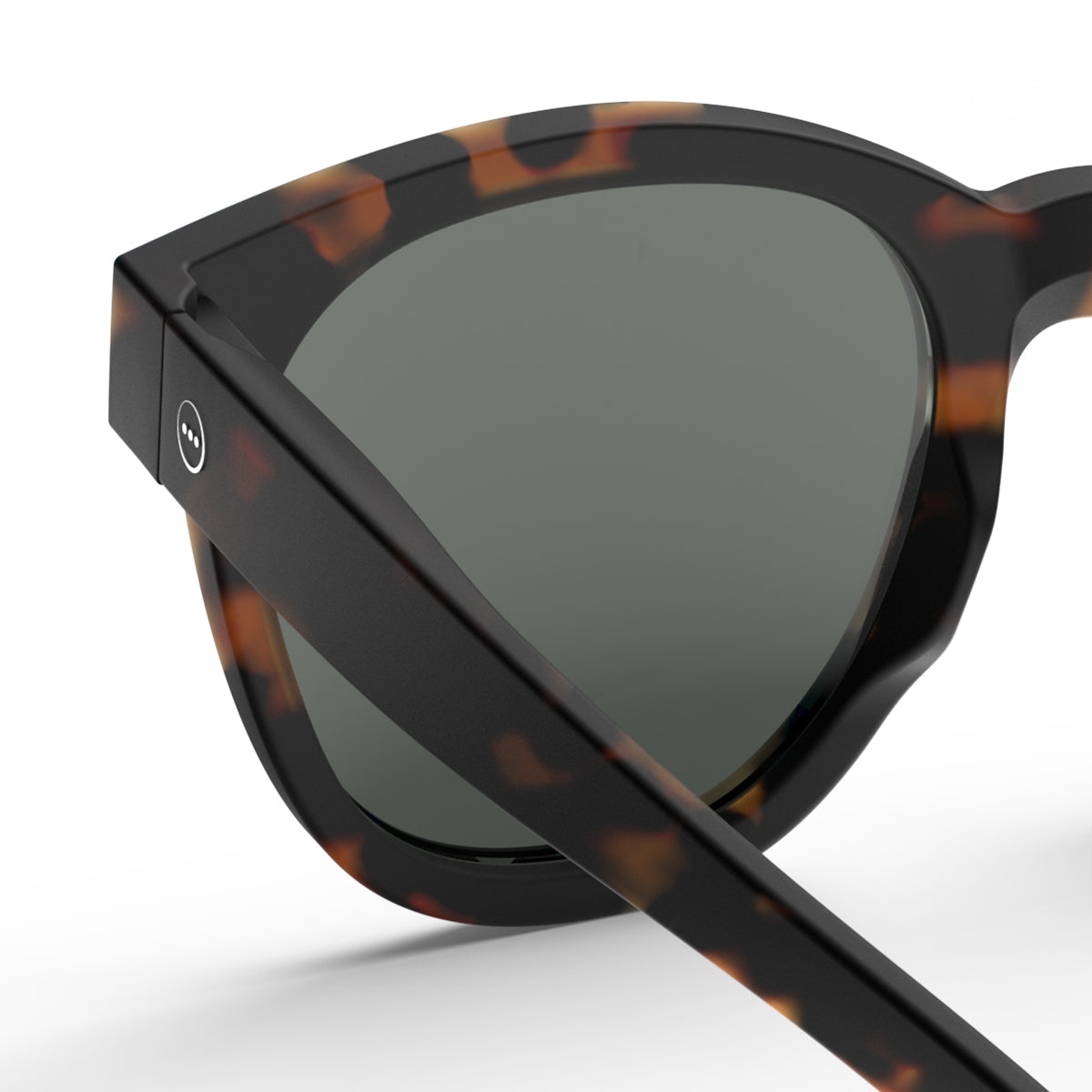 Izipizi shape n tortoise sunglasses close up of front right hand side on white background