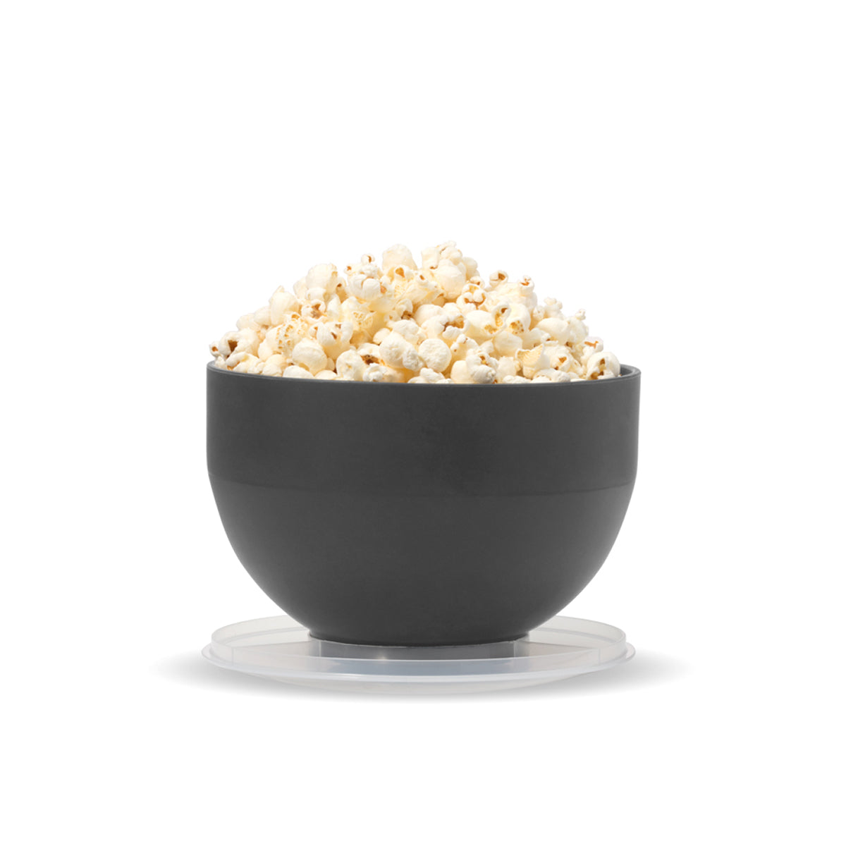 WP charcoal popcorn popper full with popcorn on white background
