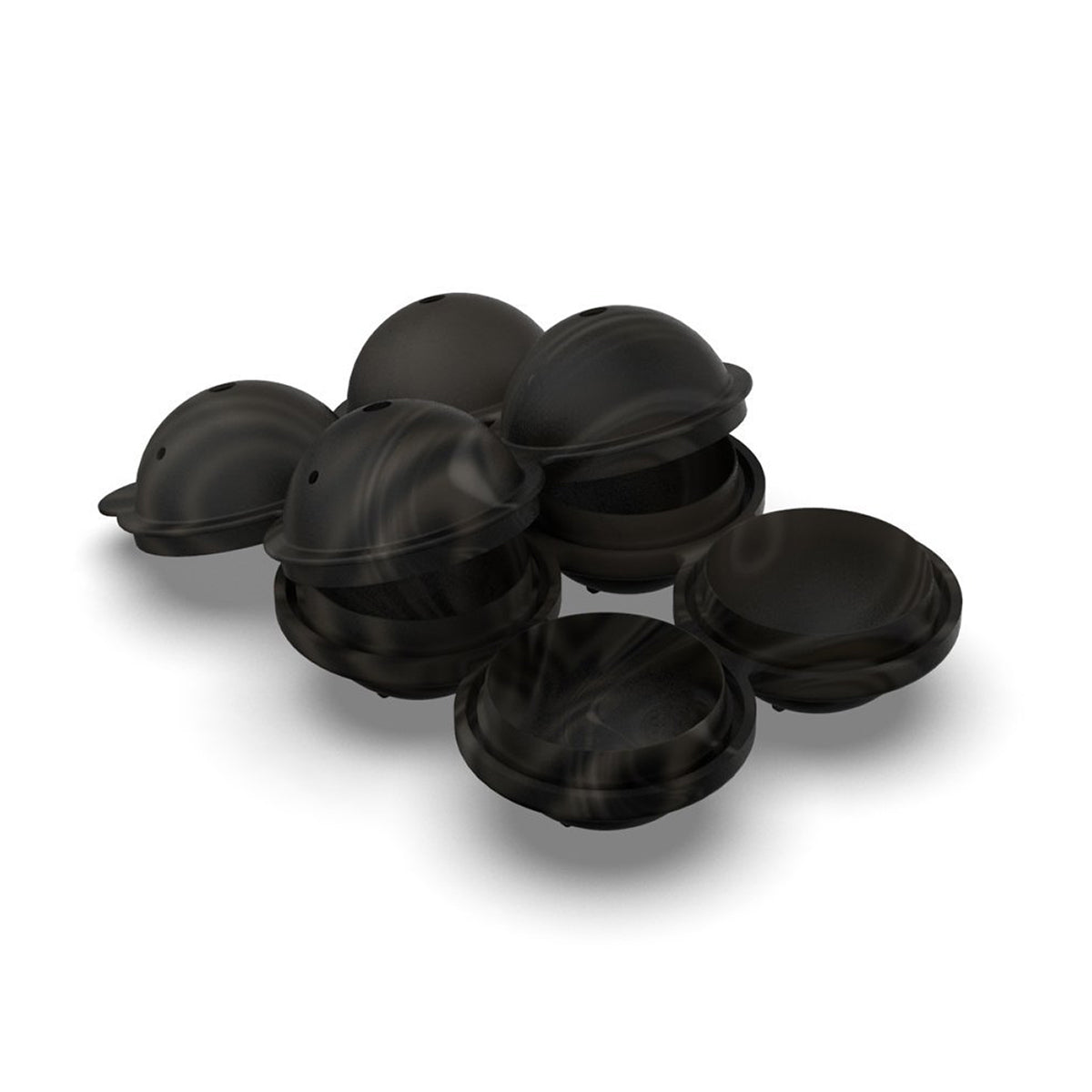 WP black marble sphere ice cube tray with lid half on on white background