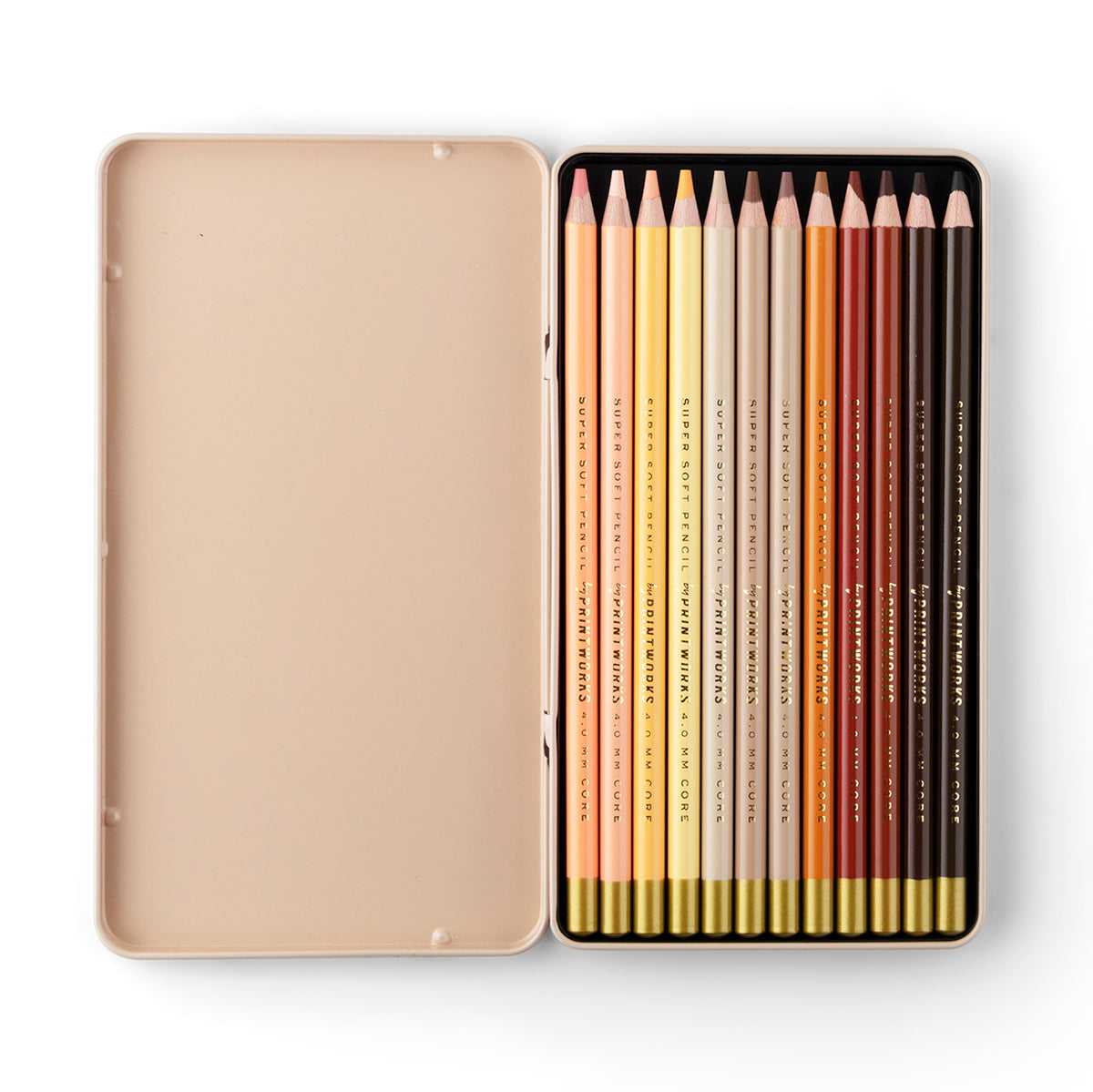 Printworks skin tone pencils set of 12 opened packaging on white background