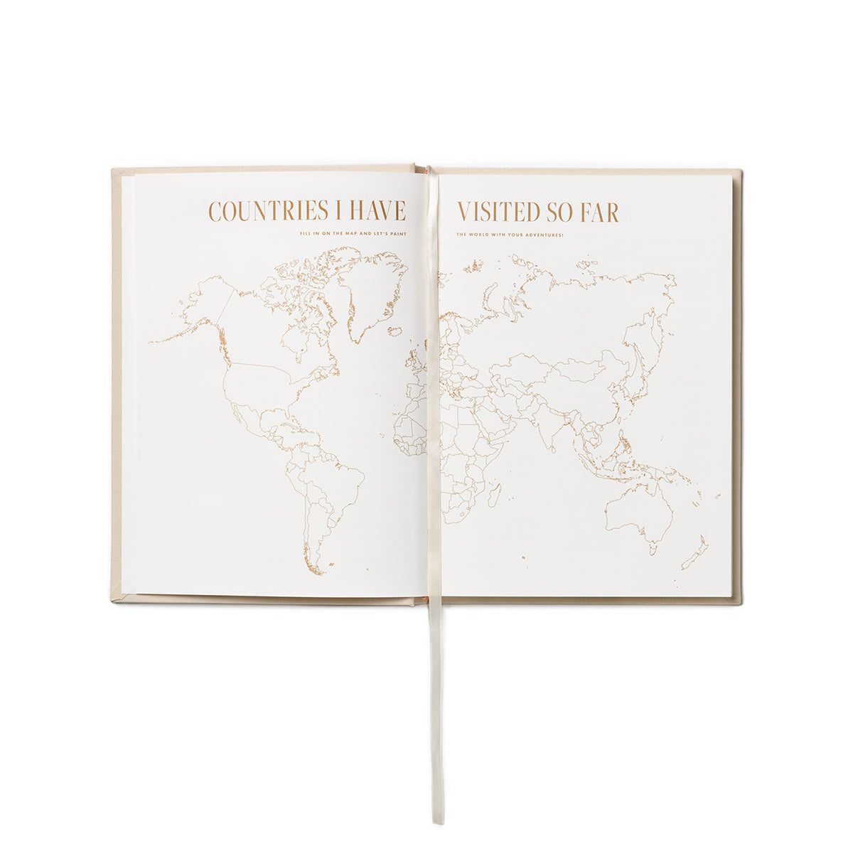 Printworks travel journal 'bon voyage' poking out of fabric bound cover on a white background