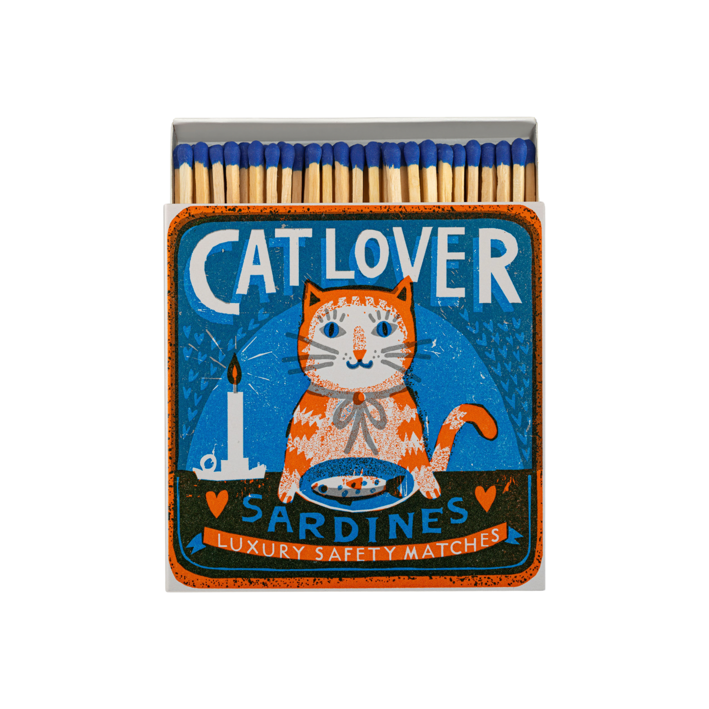 Luxury matches cat lover sardines matches front view with matches poking out