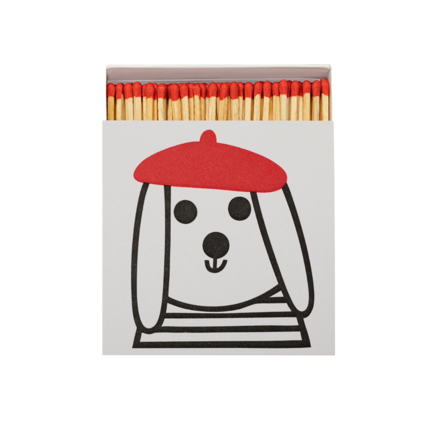 Luxury matches dog front view with matches poking out top
