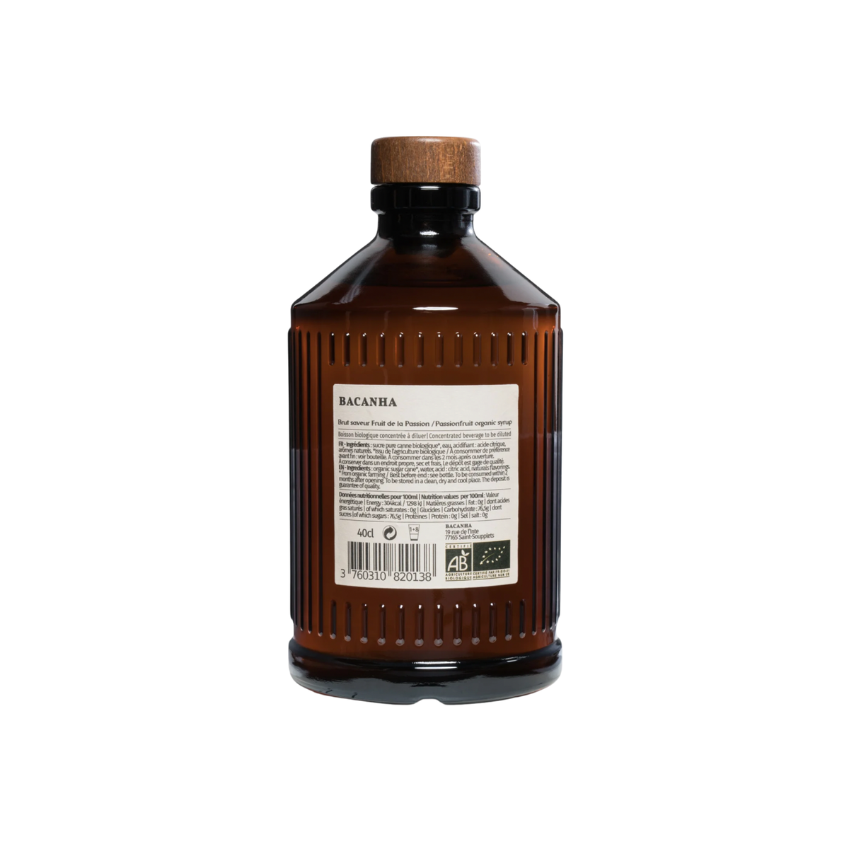 Back view of bacahna sirop passion fruit 400ml