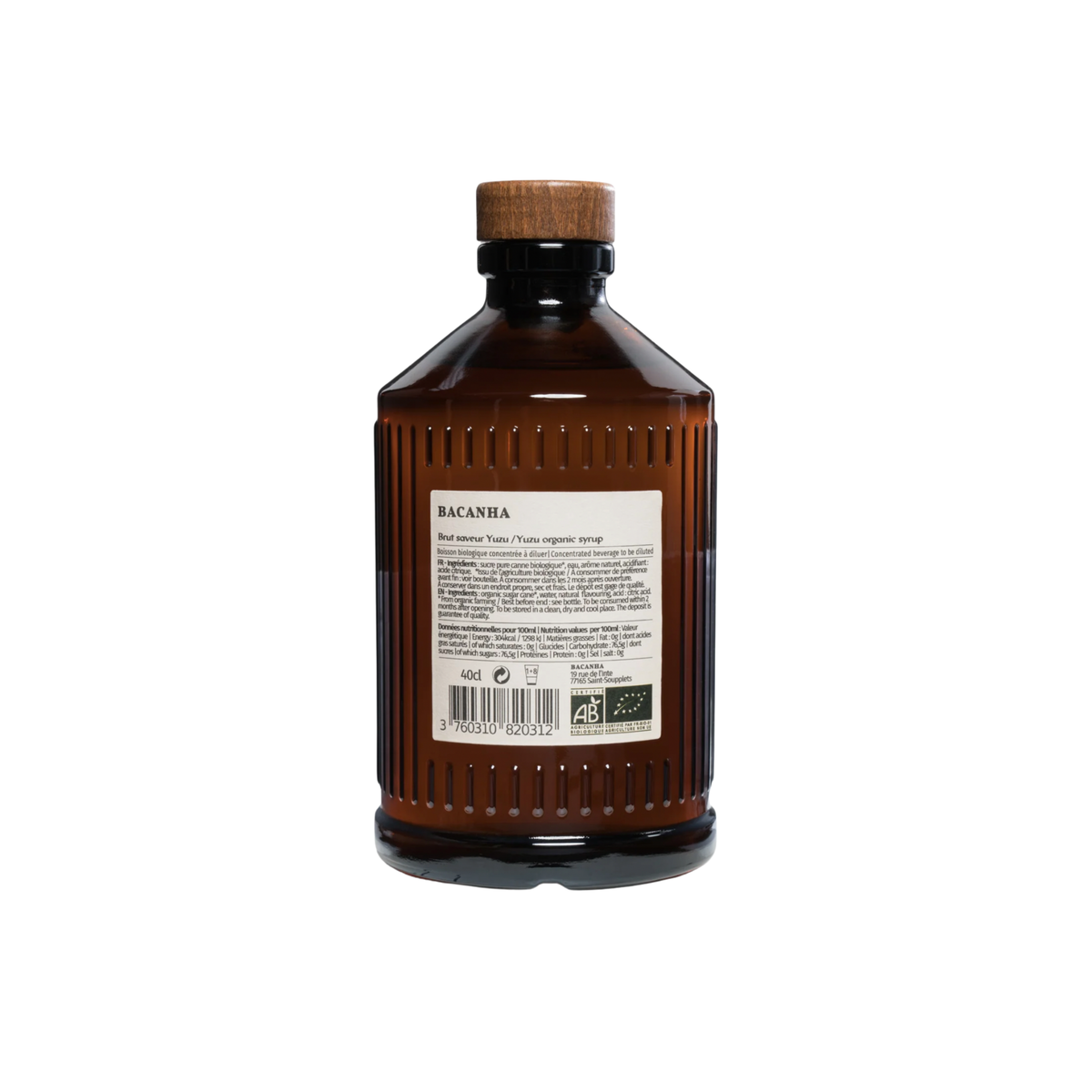 Back view of bacahna sirop yuzu 400ml