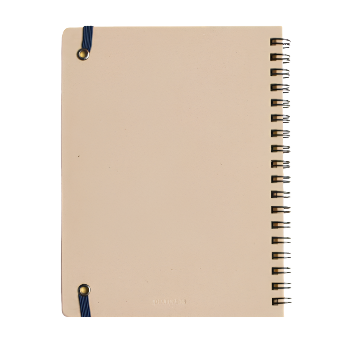 Back view of the Fathom spiral bound notebook in black with robust polypropylene cover, metal spiral binding, elastic closure, and 140 perforated cream pages, large Japanese-made stationery.