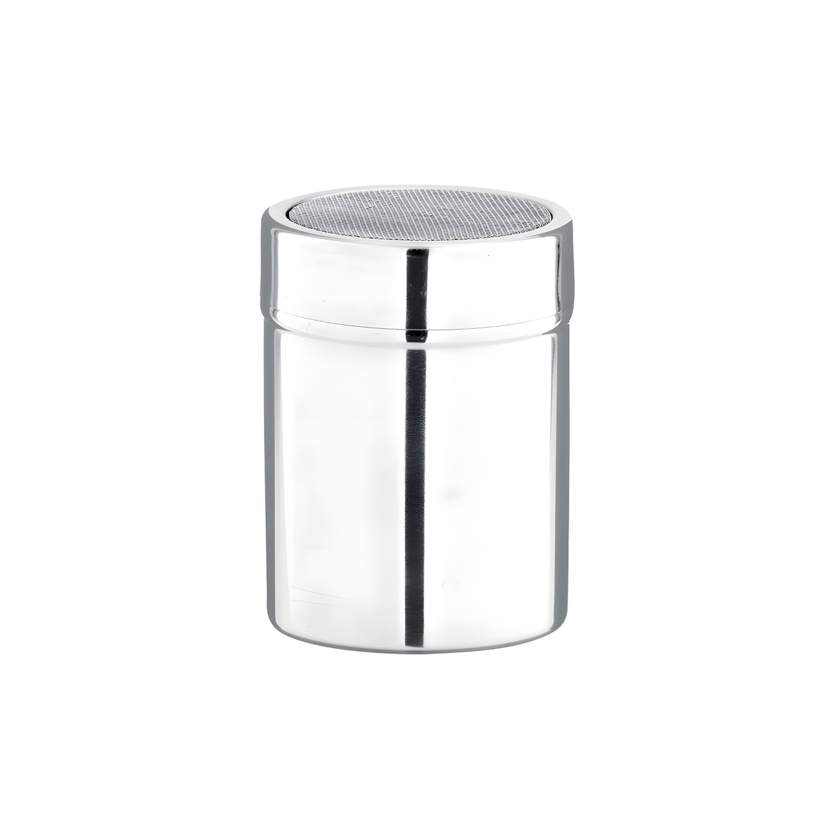 Fathom Cocoa shaker made from stainless steel with twist-lock lid and mesh top, kitchen sifter for cocoa, icing sugar, cinnamon, and flour.