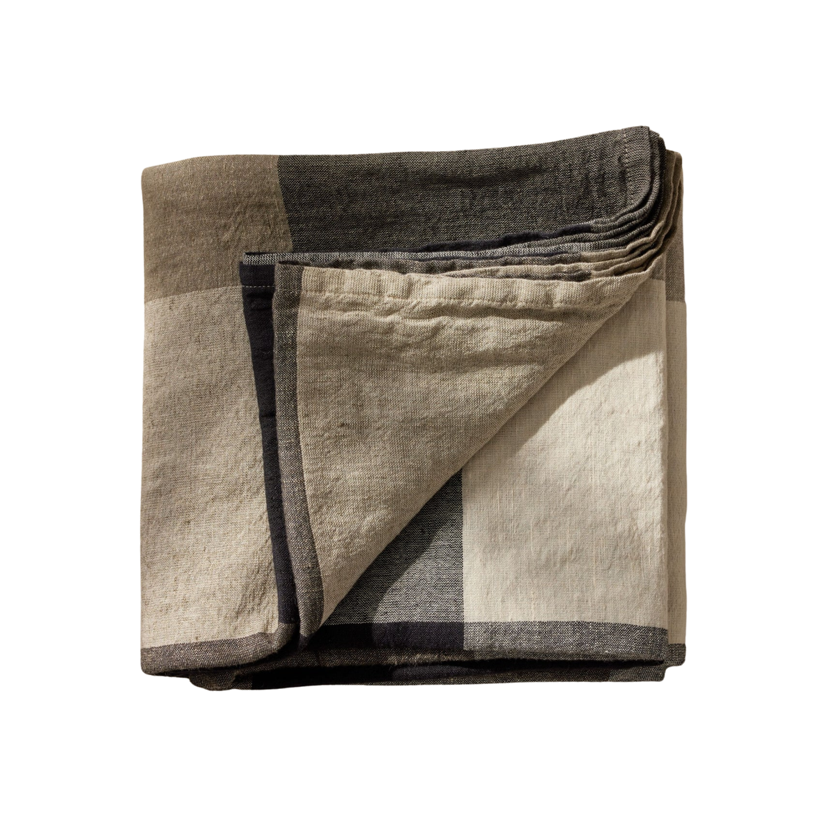 Fathom Tablecloth, coal - Rectangular Linen Cotton Blend - Multicolour Check Plaid - Linen & Cotton - Hemmed edge with refined finish