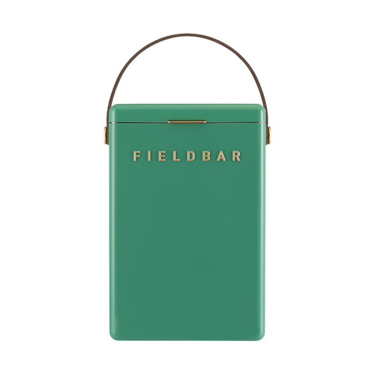 Front view of FIELDBAR Drinks Box MK II hardcase cooler, Parisian green, 10L capacity, durable and comfortable to carry.