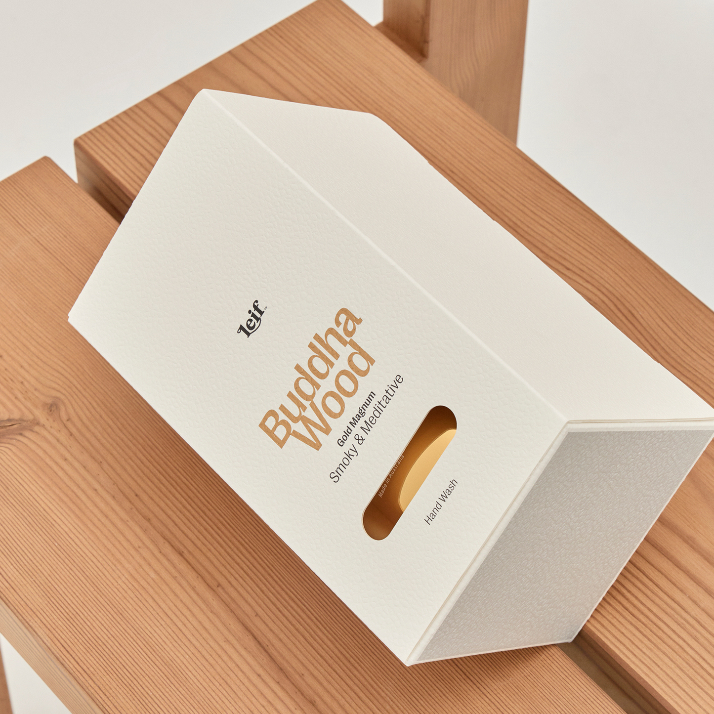 Leif limited edition gold magnum handwash showning side view of packaging