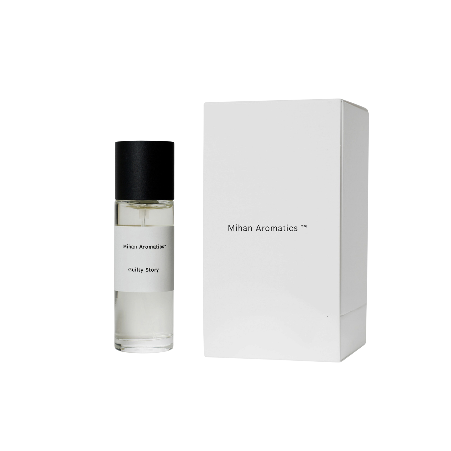 Mihan Aromatics 30ml Guilty Story front angled view box