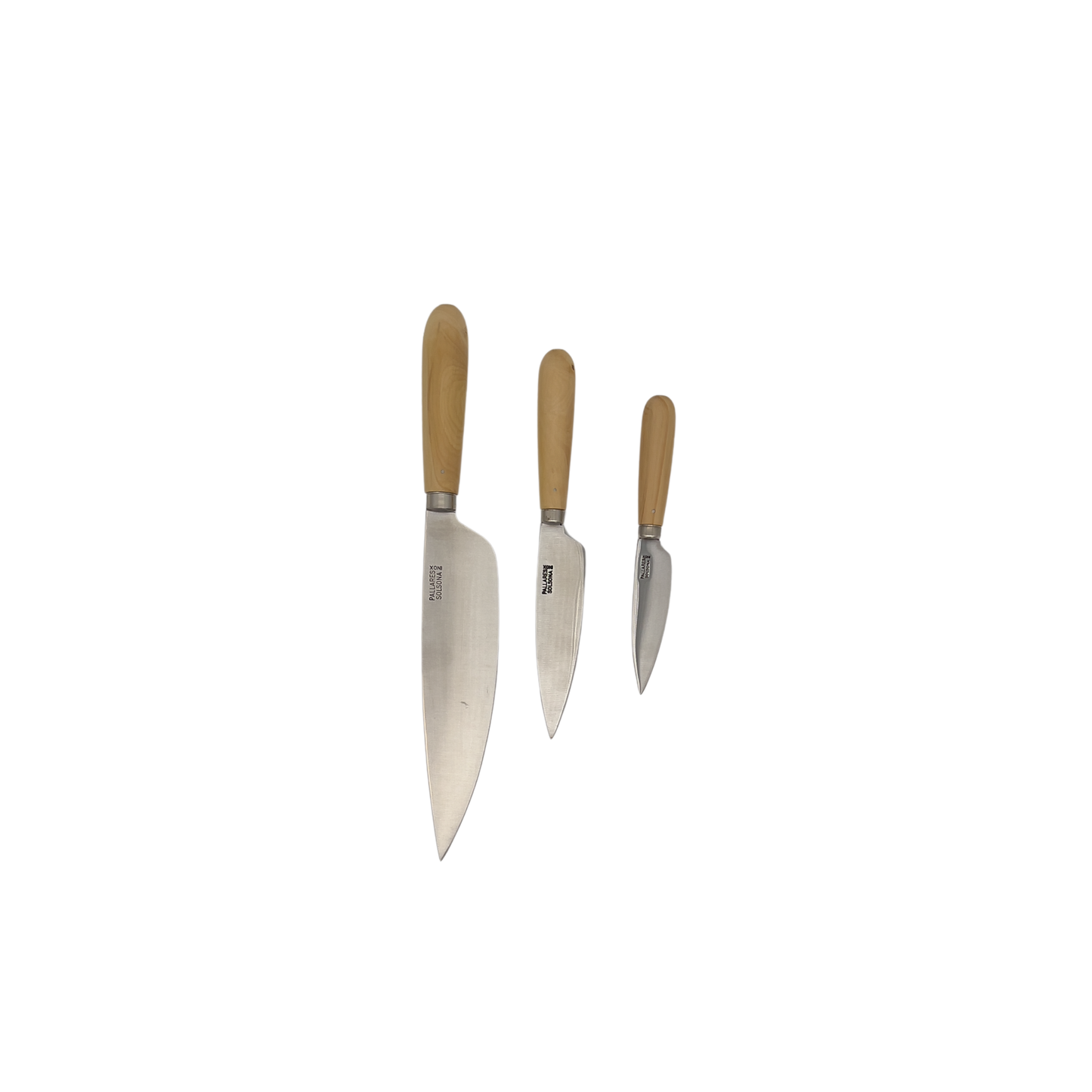 Pallares Solsona stainless steel kitchen knife range next to eachother front view