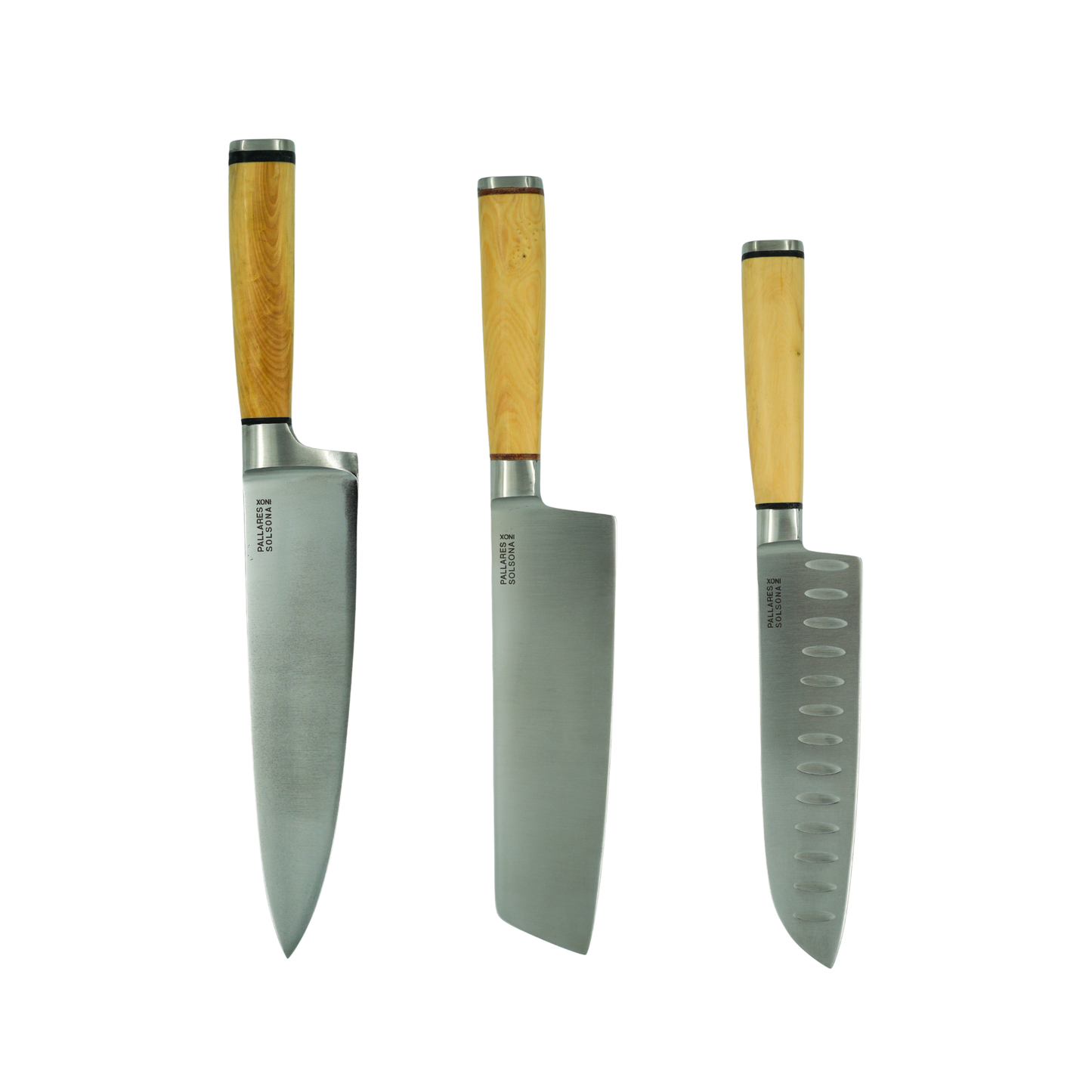 Showing the collection of chefs knife with the Pallares Solsona Usuba Knife 17.5cm Stainless Steel Boxwood Handle