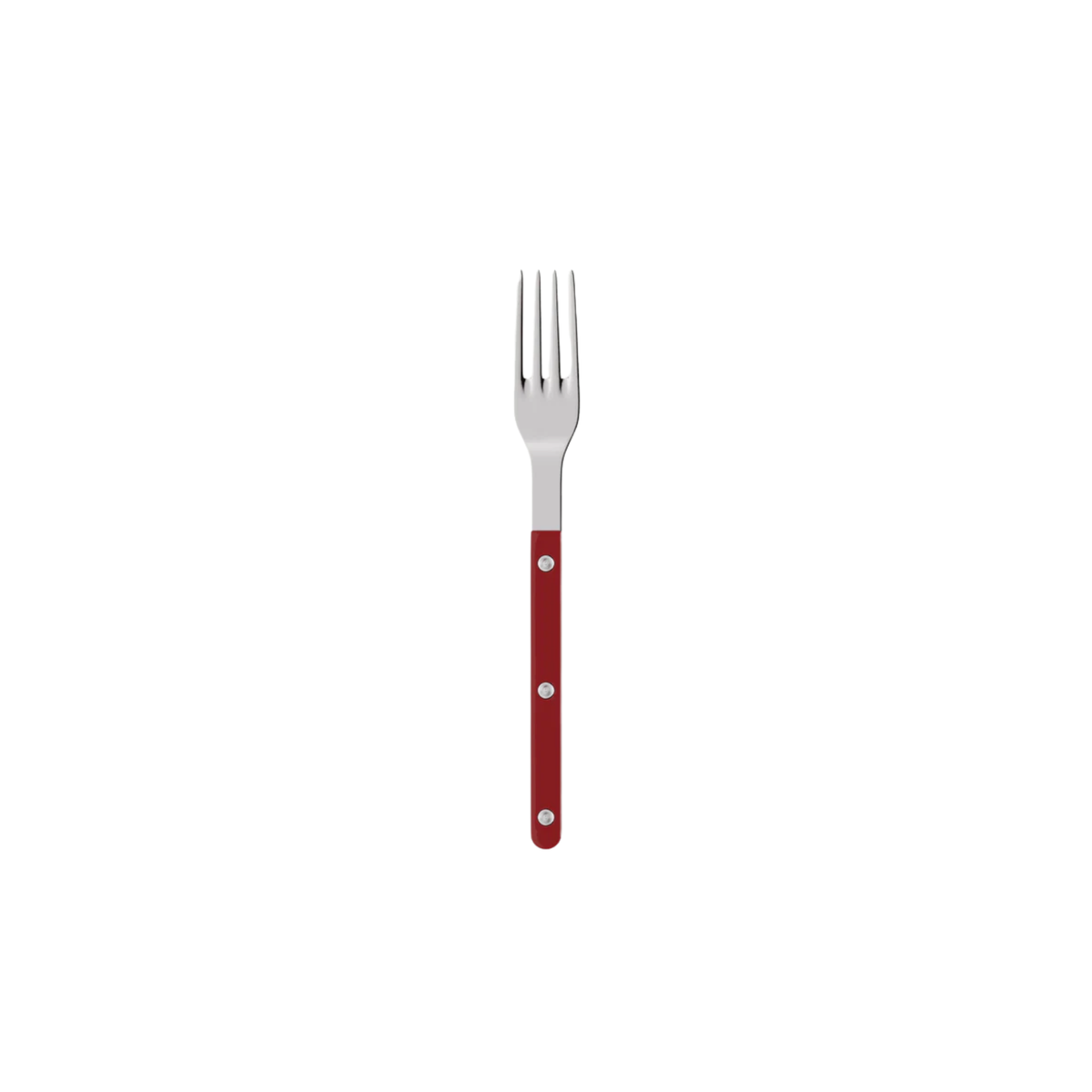 Sabre Paris Bistrot Dinner Fork Burgundy - 22cm stainless steel fork with colorful nylon handle and visible rivets. Inspired by French cafés, this elegant and durable fork blends classic and modern design, available in gloss or vintage finishes and dishwasher-safe.