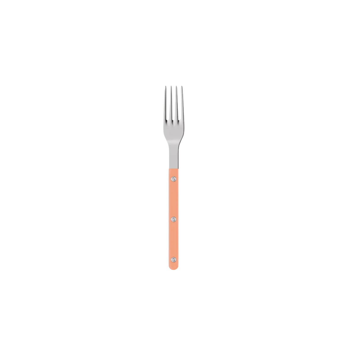 Sabre Paris Bistrot Dinner Fork nude pink - 22cm stainless steel fork with durable nylon handle and visible rivets. Inspired by classic cafés and bistros, combining traditional charm with modern colors and finishes. Dishwasher-safe cutlery ideal for everyday dining or elegant table settings.