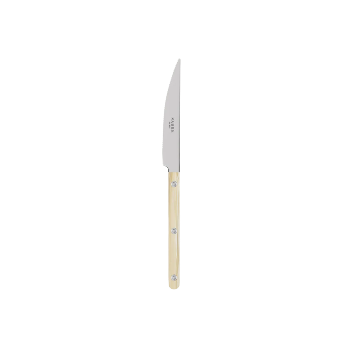 Sabre Paris Bistrot Dinner Knife - Elegant 24cm stainless steel knife with a durable acrylic handle and visible rivets. Inspired by classic French cafés, this sharp and stylish knife blends modern design with traditional charm, dishwasher-safe at 113°F, perfect for everyday or formal dining.