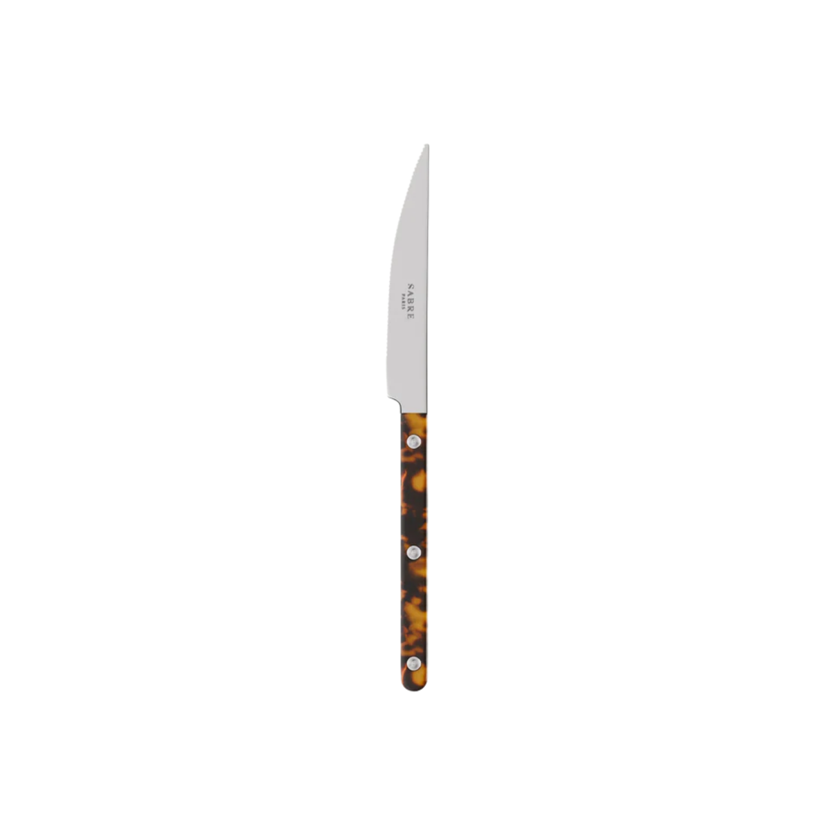 Sabre Paris Bistrot Dinner Knife - 24cm stainless steel knife with colorful acrylic handle and café-style rivets. A sharp, elegant design blending traditional French charm with modern flair, perfect for everyday dining or refined table settings.