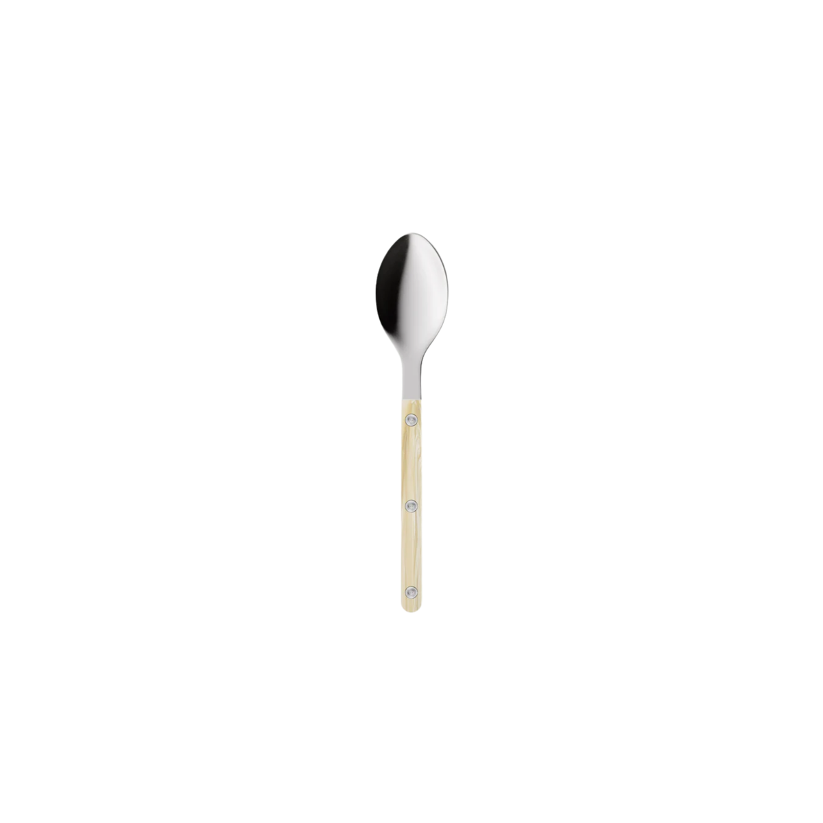 Sabre Paris Bistrot Teaspoon - Elegant 16cm stainless steel teaspoon with durable 18/10 stainless steel head and acrylic handle featuring visible rivets. Inspired by classic French cafés, this stylish and dishwasher-safe cutlery combines traditional charm with a modern design - perfect for coffee, tea, or everyday dining.