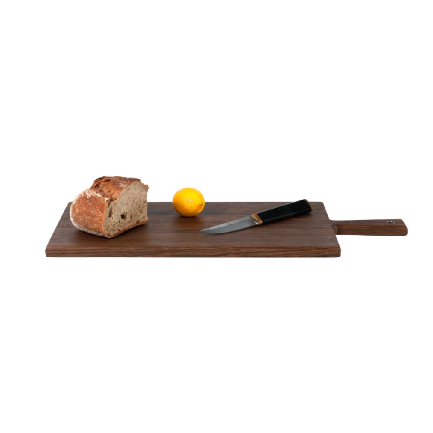 Sandsmade Cheese Paddle No.5 (55cm x 25cm) Smoked Oak styled with bread and oranges