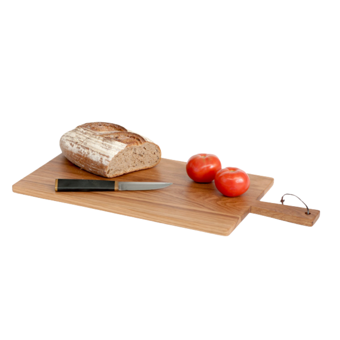 Sandsmade Cheese Paddle No.5 (55cm x 25cm) White Oak styled with bread and tomatoes