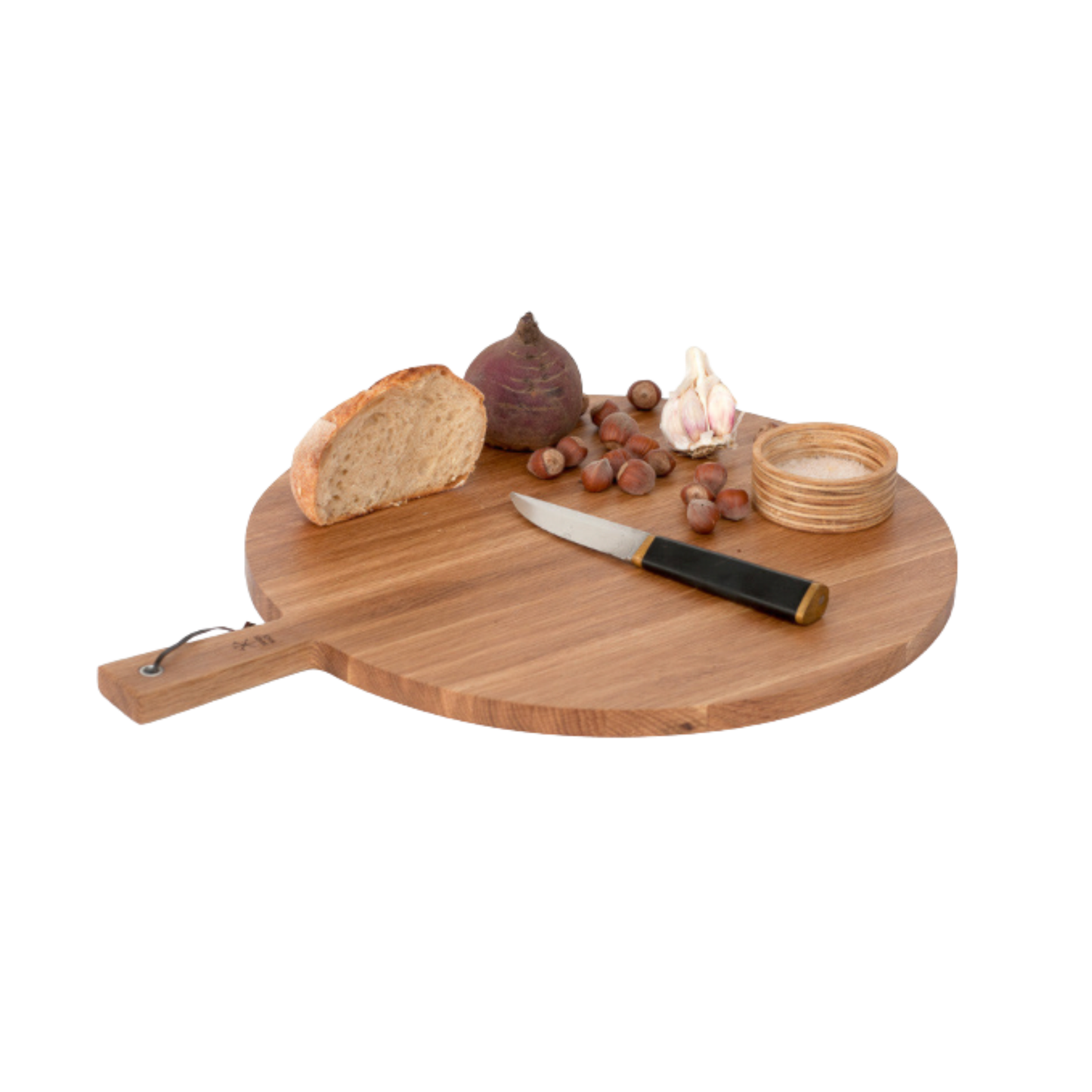 Sandsmade Cheese Paddle No.7 (40cm) White Oak styled with bread, garlic and fruits