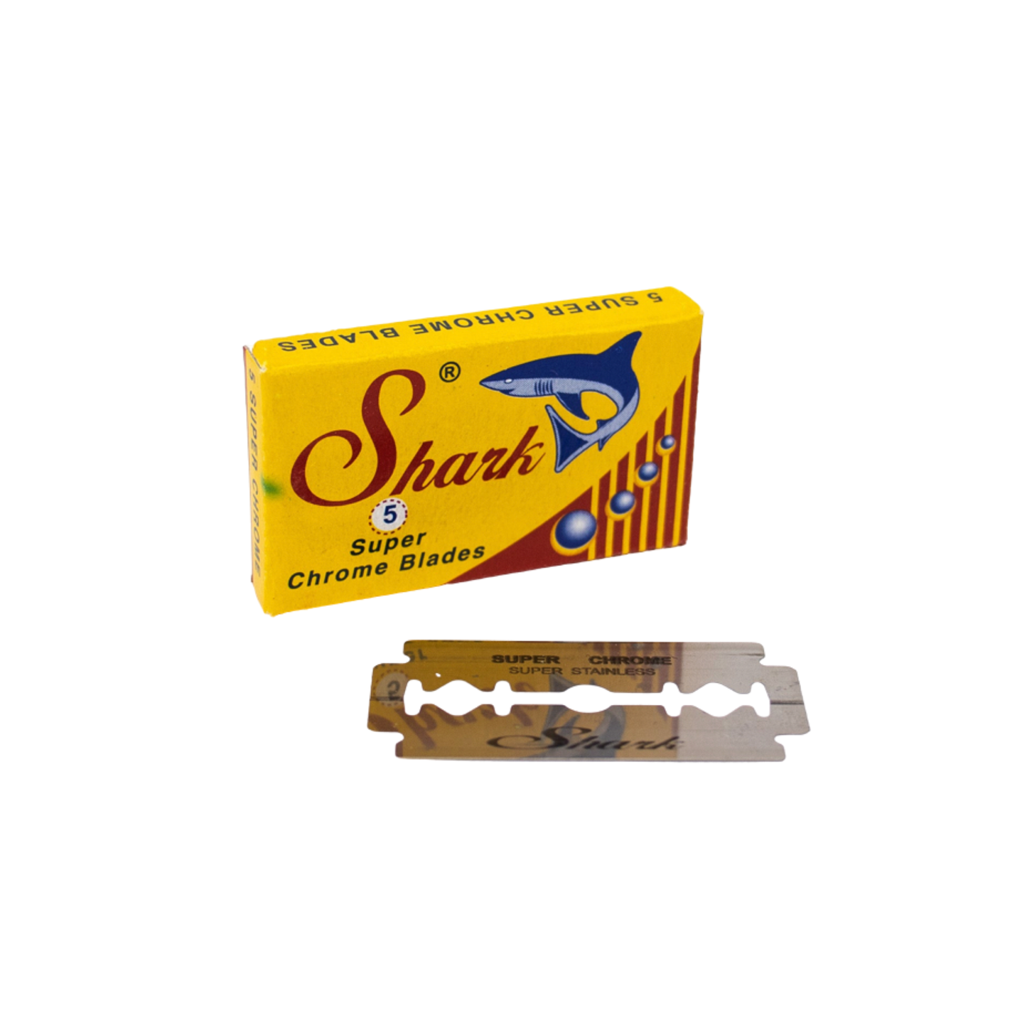 Shark Razor Blades (pack of 5) Shark Super Chrome packaging with one blade on display