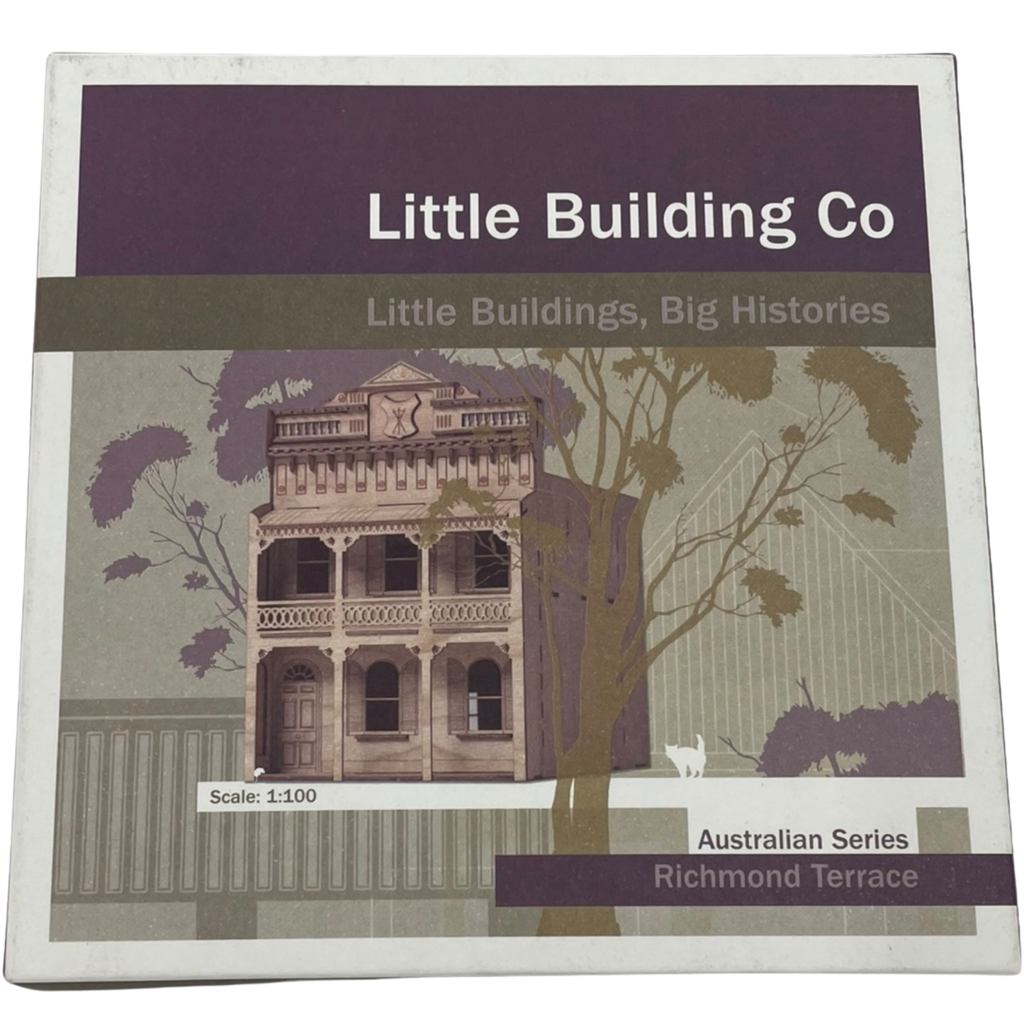 The Little Building Co wooden Model House Richmond Terrace angled packagong box