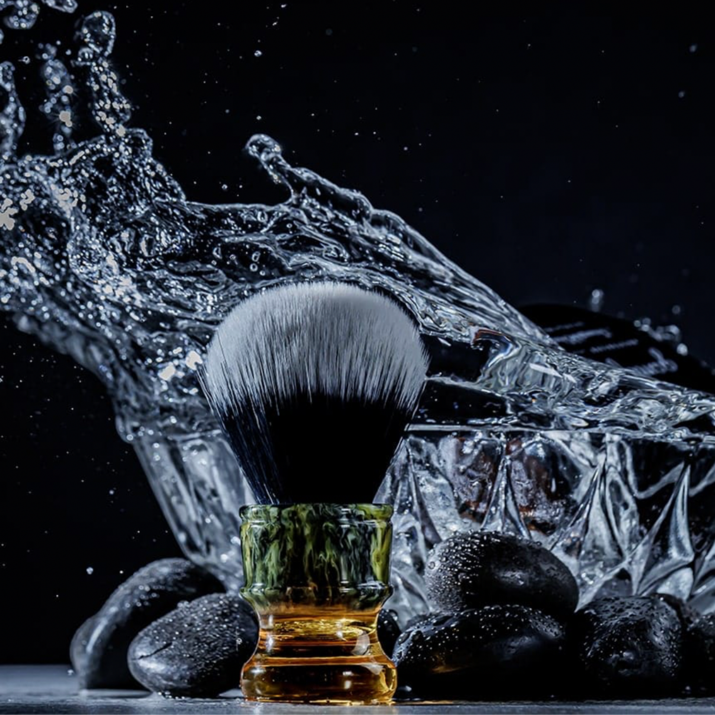 Yaqi Shaving Brush Synthetic Sagrada Familia in shower with water pouring over brush