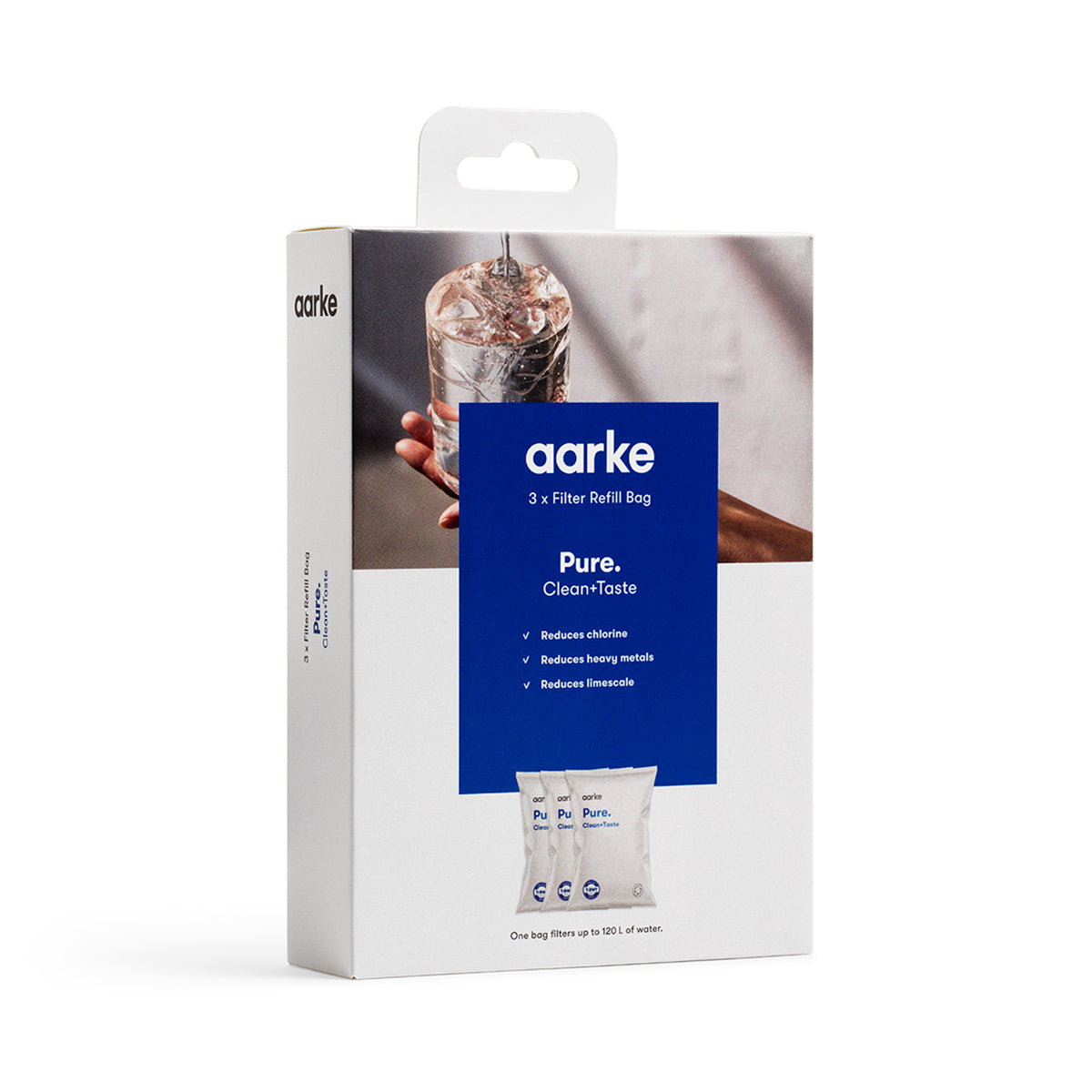 Refill pack for use with the Aarke Purifier jug side view