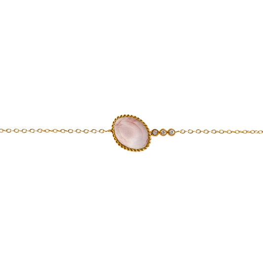 AEC Paris Hygie Watermelon Quartz bracelet - gold chain bracelet with round watermelon quartz gemstones and cubic zirconia accents, 14k gold-plated stainless-steel, durable hypoallergenic everyday jewellery promoting love and harmony.