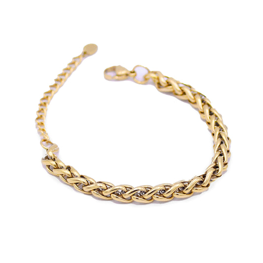 AEC Paris Justine bracelet - gold wheat-chain link bracelet in 18k gold-plated stainless steel, polished gold colour, durable hypoallergenic material featuring adjustable length.