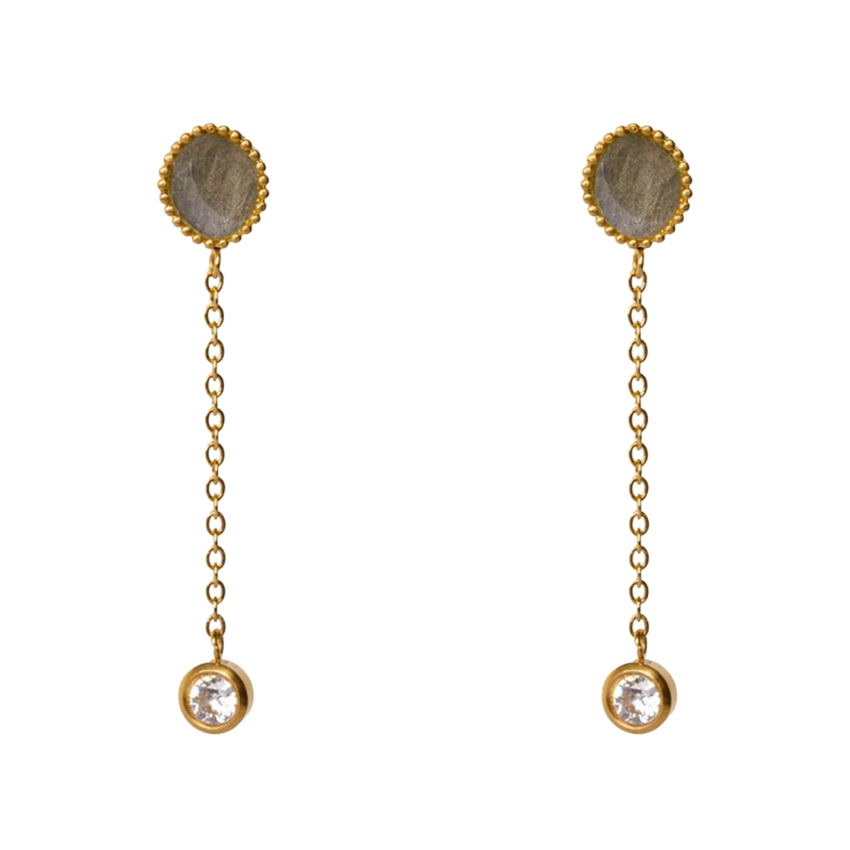AEC Paris Clio Labradorite drop earrings on white background