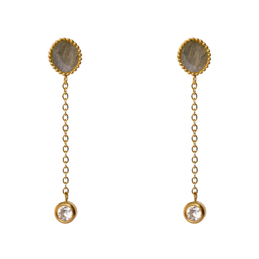 AEC Paris Clio Labradorite drop earrings on white background