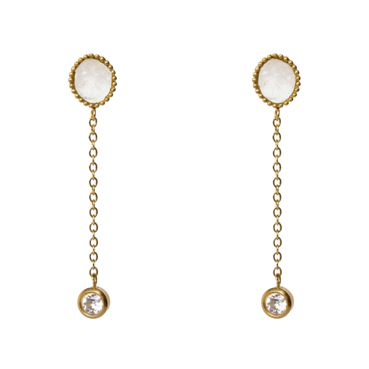 AEC Paris Clio Moonstone drop earrings on white background