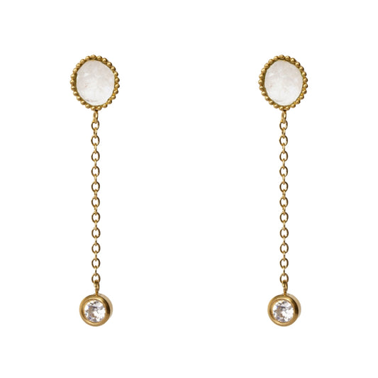 AEC Paris Clio Moonstone drop earrings on white background
