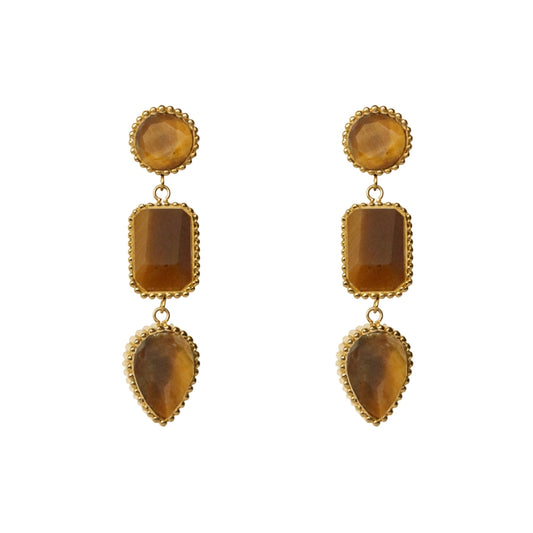 AEC Paris Persephone Tiger Eye drop earrings on white background