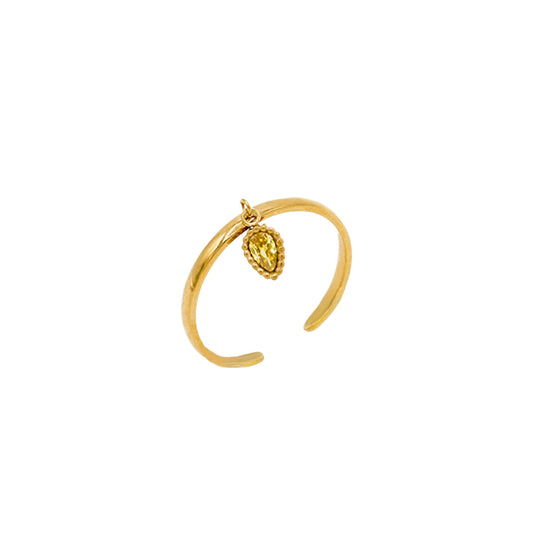 AEC Paris Divya yellow zirconium oxide size 5-7 ring on white background