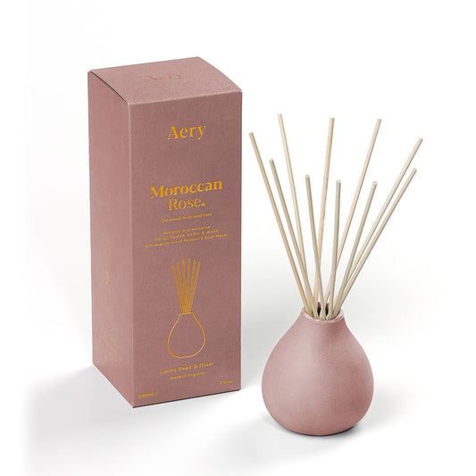 Aery Moroccan Rose 200ml diffuser from the Fernweh collection showing diffuser and packaging on white background
