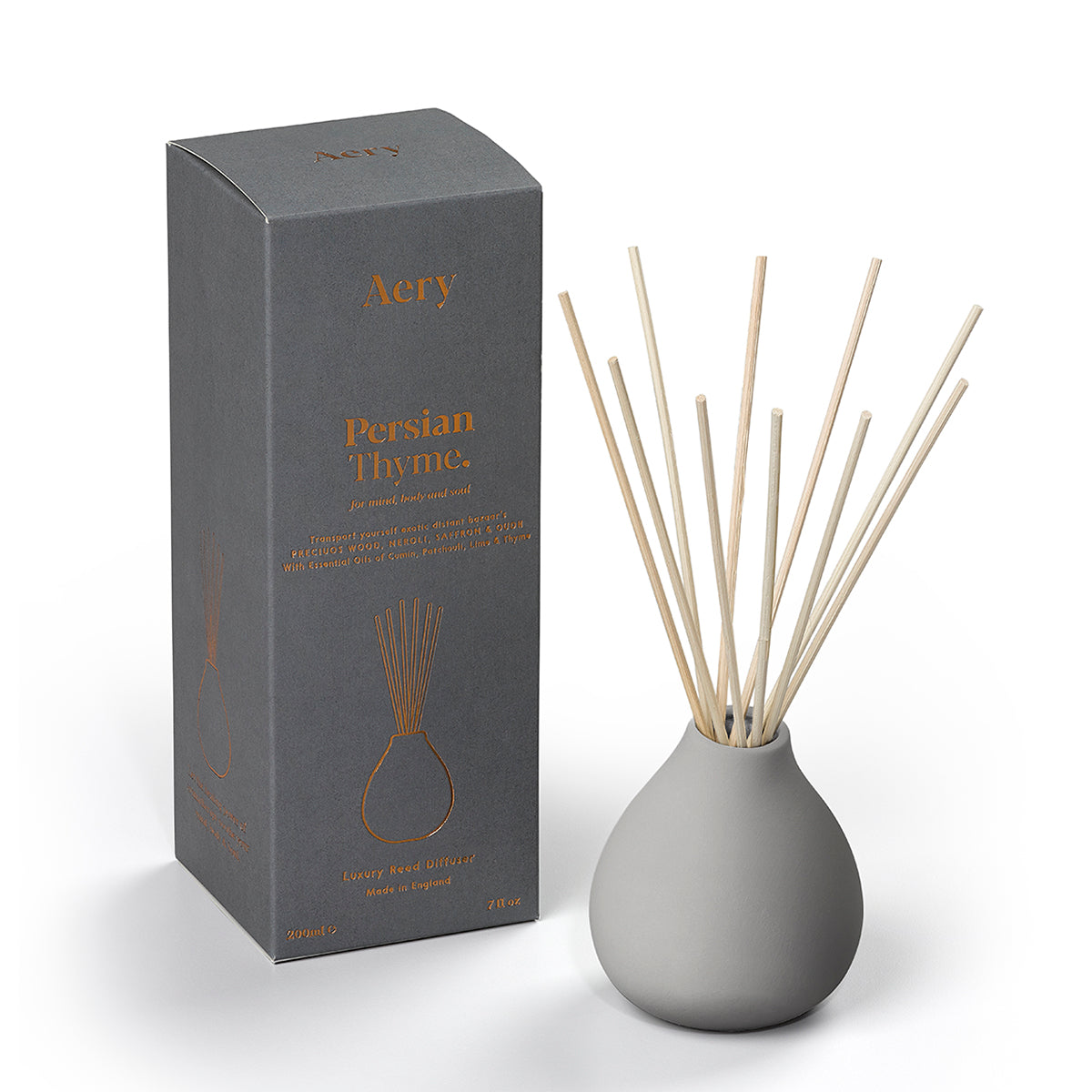 Aery Persian Thyme 200ml diffuser from the Fernweh collection showing diffuser and packaging on white background