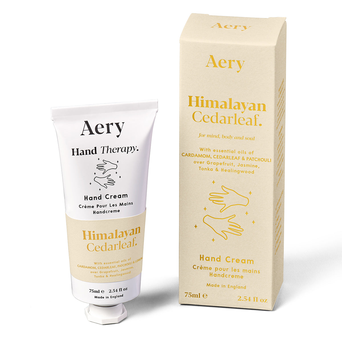 Aery 75ml Himalayan Cedarleaf hand cream from the Fernweh collection showing hand cream and packaging on white background