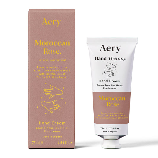 Aery 75ml Moroccan Rose hand cream from the Fernweh collection showing hand cream and packaging on white background