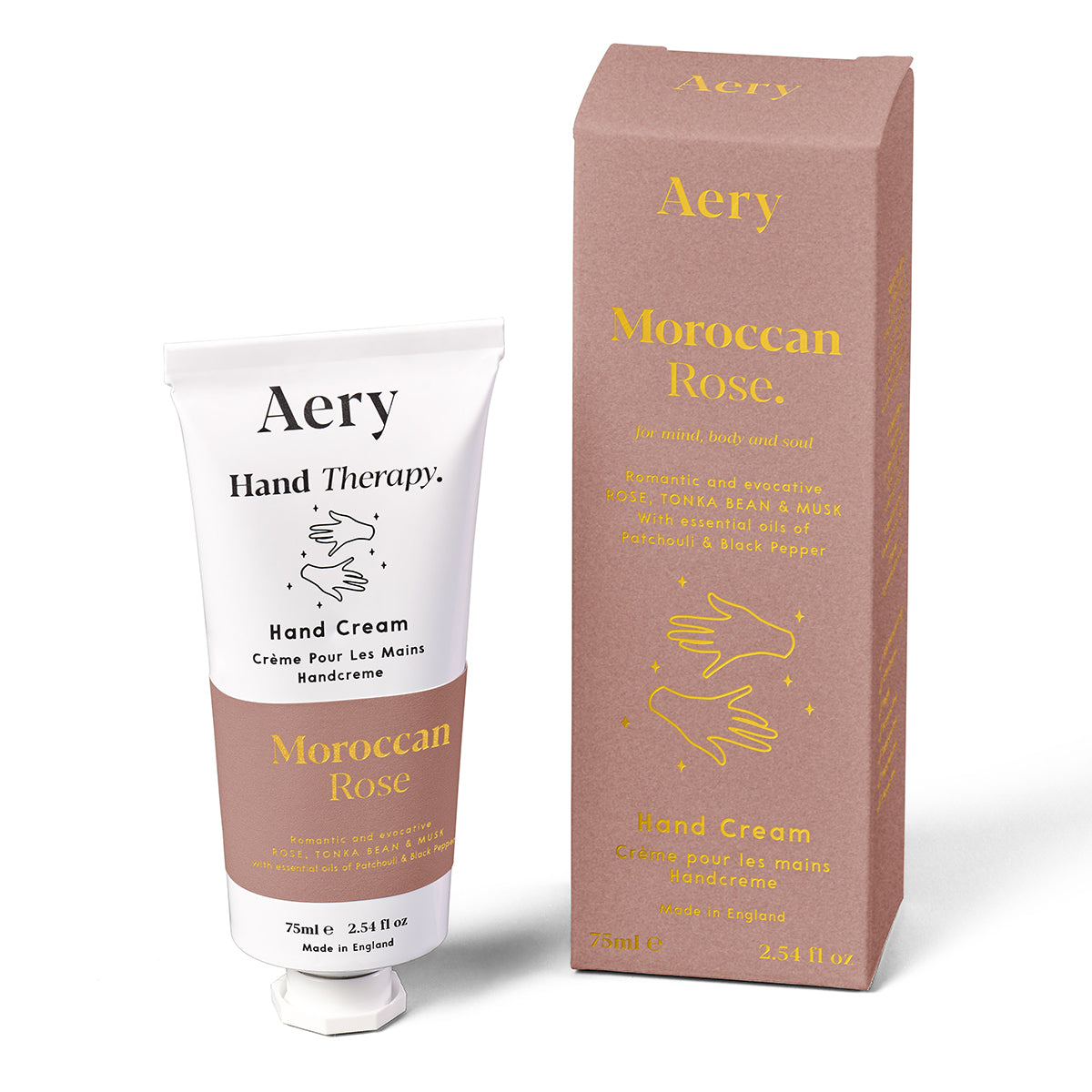 Aery 75ml Moroccan Rose hand cream from the Fernweh collection showing hand cream and packaging on white background