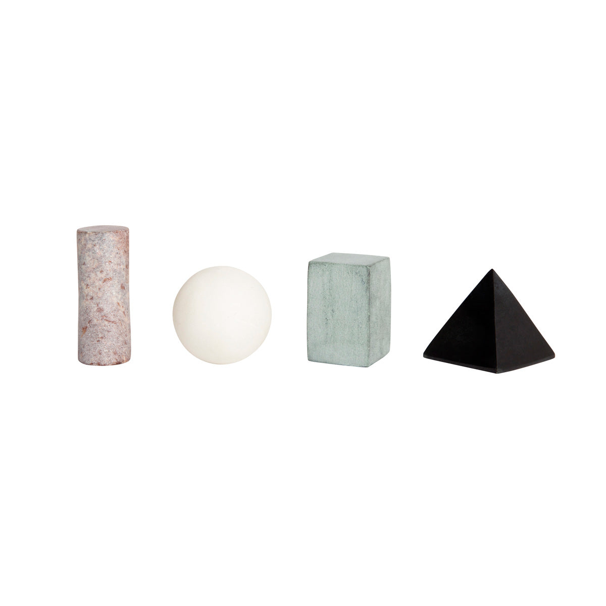 Areaware drink rock whiskey stones lined up on white background