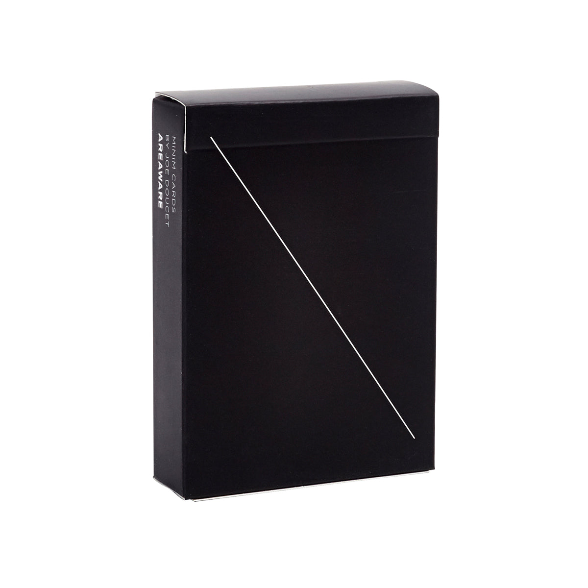 Areaware Black minim playing cards box on and angle on white background