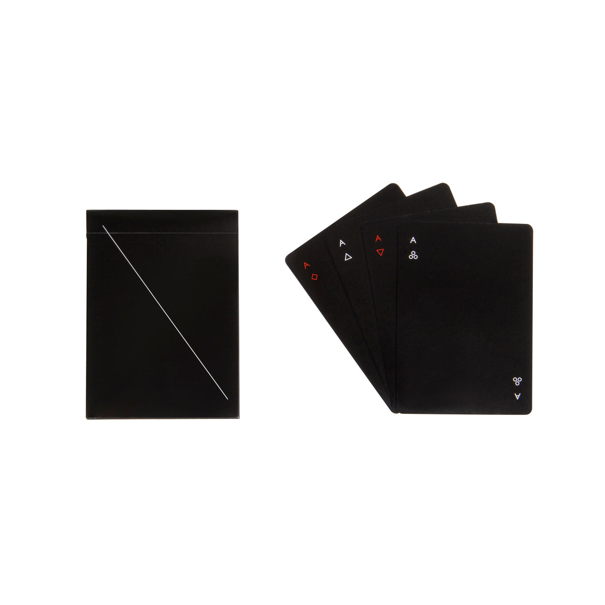 Areaware Black minim playing cards box and fanned out cards on white background
