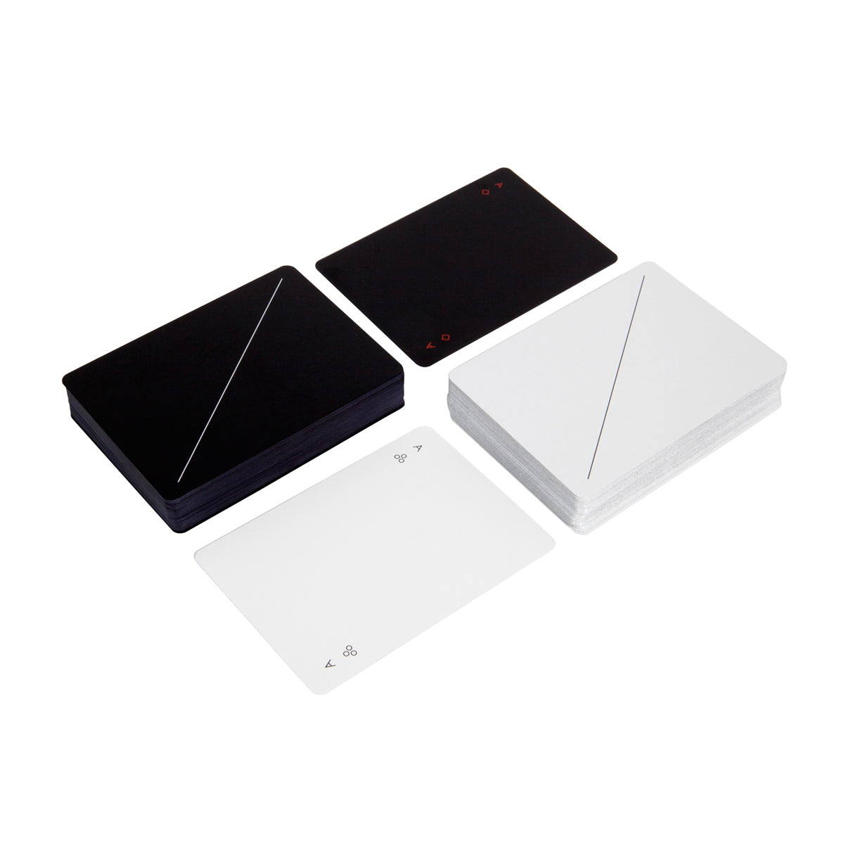 Areaware Black and White minim playing cards box on and angle and cards on white background