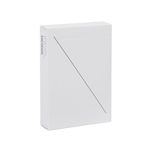 Areaware White  minim playing cards box on and angle on white background